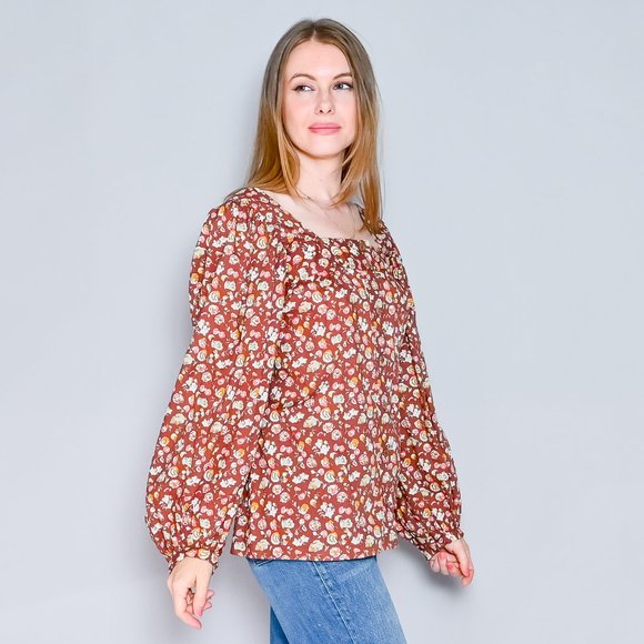 405. SAINT LAURENT Rive Gauche 1970s Vintage Floral Print Cotton Blouse Sz 38 - Picture 4 of 9